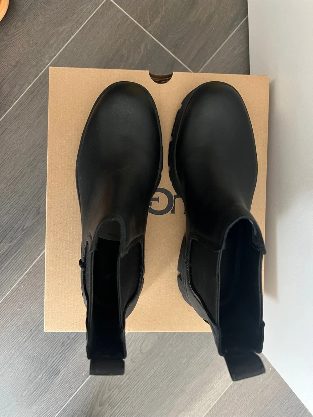 UGG Black Leather Chelsea Lug Boot - Slip-On Ankle Boot - Picture 3 of 5